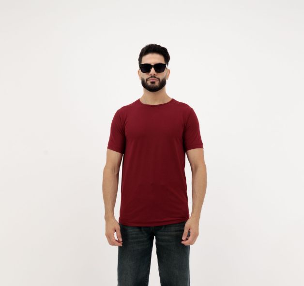 Rosewood plain short sleeve t-shirt for men front view on model