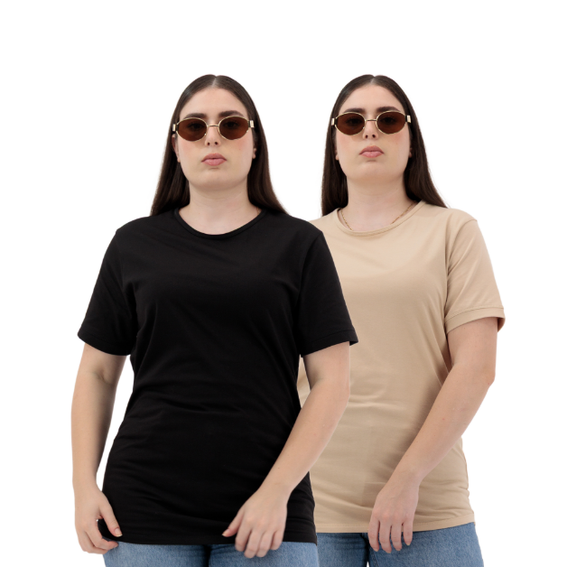 Picture of Women’s Black & Sandstone Plain T-Shirt – Cotton Blend Regular Fit | Basic T-Shirts Women’s Daily Comfort (2-Pack)