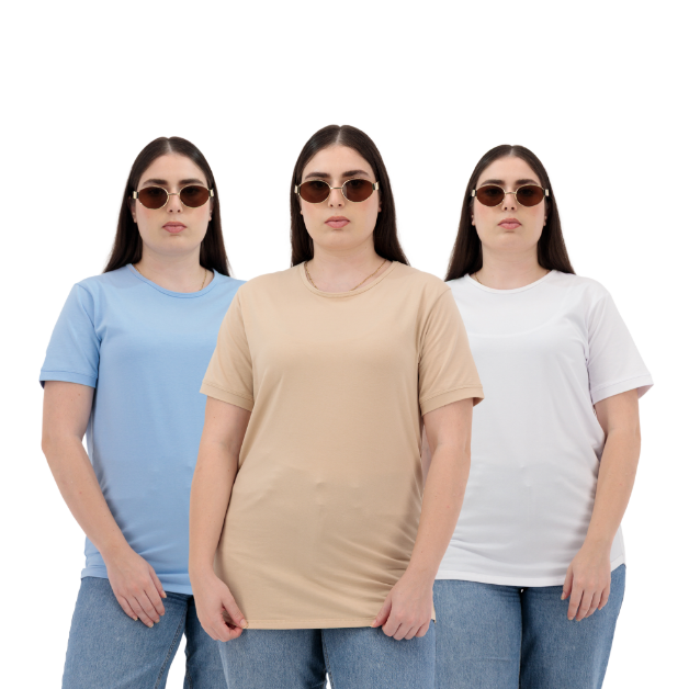 Picture of Women’s Mist, Sandstone & White Plain T-Shirt – Soft Cotton Regular Fit | Basic T-Shirts Women’s Versatile Style