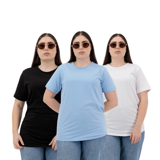 Picture of Women’s Black, Mist & White Plain T-Shirt – Cotton Blend Regular Fit | Basic T-Shirts Women’s Essential Combo